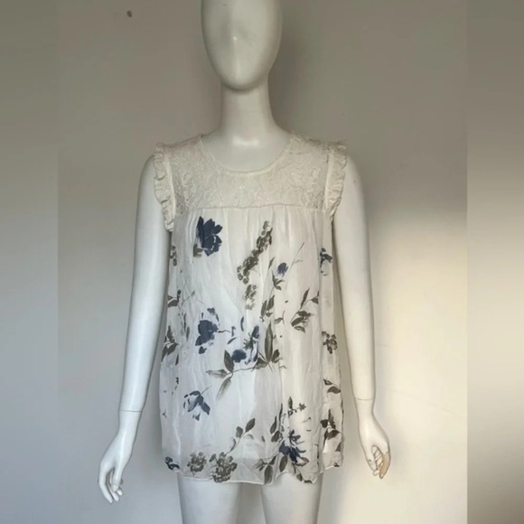 Bellambra Floral Sheer Silk Layered Sleeveless Blouse Large Made In Italy NWT - Picture 1 of 8